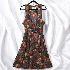 R.J. Stevens Vintage Floral Jumper Dress Sleeveless Belted‎ Petite Woman Size 6